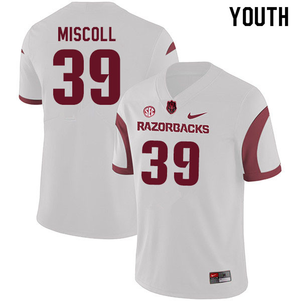 Youth #39 John Miscoll Arkansas Razorbacks College Football Jerseys Sale-White - Click Image to Close